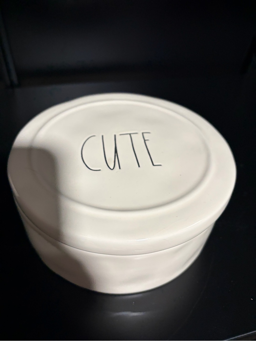 Rae Dunn White Ceramic "CUTE" Lidded Jar